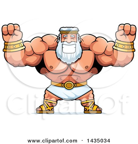 Clipart of a Cartoon Buff Muscular Zeus Cheering - Royalty Free Vector Illustration by Cory Thoman