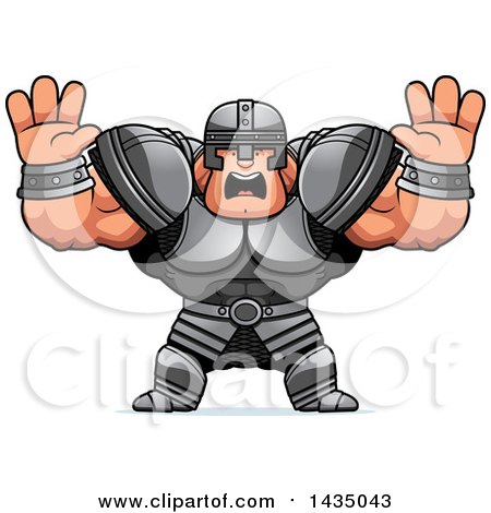 Clipart of a Cartoon Buff Muscular Warrior Holding His Hands up and Screaming - Royalty Free Vector Illustration by Cory Thoman