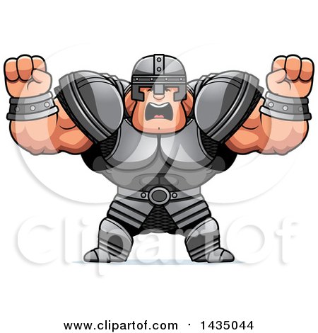 Clipart of a Cartoon Buff Muscular Warrior Holding His Fists in Balls of Rage - Royalty Free Vector Illustration by Cory Thoman