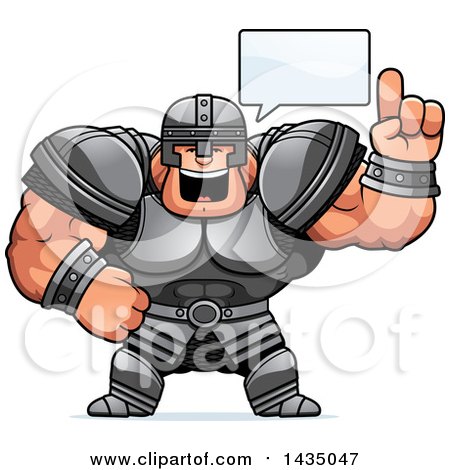 Clipart of a Cartoon Buff Muscular Warrior Talking - Royalty Free Vector Illustration by Cory Thoman