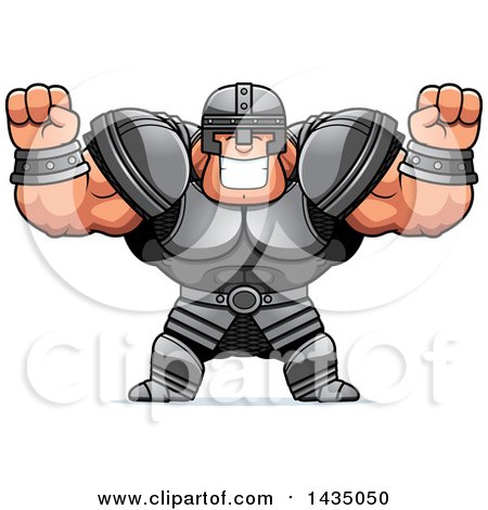 Clipart of a Cartoon Buff Muscular Warrior Cheering - Royalty Free Vector Illustration by Cory Thoman