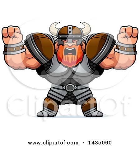 Clipart of a Cartoon Buff Muscular Viking Warrior Holding His Fists in Balls of Rage - Royalty Free Vector Illustration by Cory Thoman