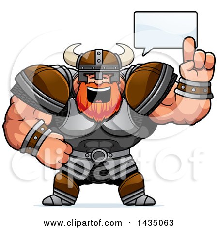 Clipart of a Cartoon Buff Muscular Viking Warrior Talking - Royalty Free Vector Illustration by Cory Thoman