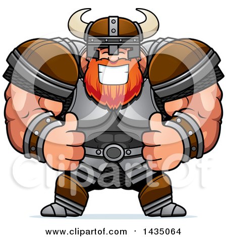 Clipart of a Cartoon Buff Muscular Viking Warrior Giving Two Thumbs up - Royalty Free Vector Illustration by Cory Thoman