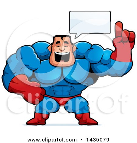 Clipart of a Cartoon Buff Muscular Male Super Hero Talking - Royalty Free Vector Illustration by Cory Thoman