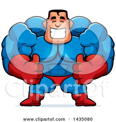 Clipart of a Cartoon Buff Muscular Male Super Hero Giving Two Thumbs up - Royalty Free Vector Illustration by Cory Thoman
