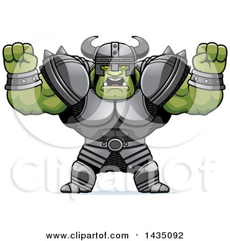 Clipart of a Cartoon Buff Muscular Orc Holding His Fists in Balls of Rage - Royalty Free Vector Illustration by Cory Thoman