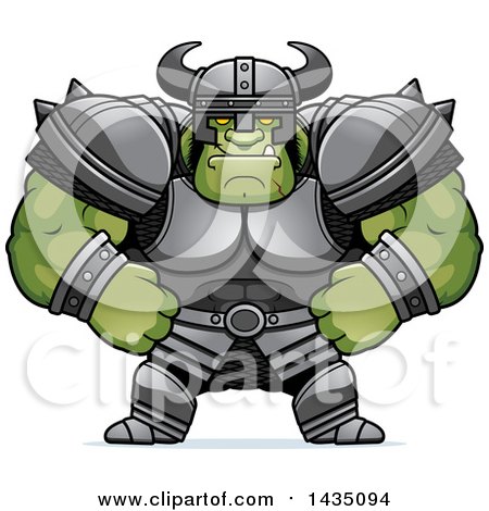 Clipart of a Cartoon Smug Buff Muscular Orc - Royalty Free Vector Illustration by Cory Thoman