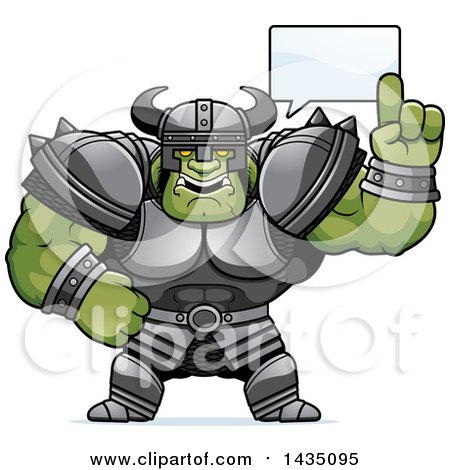 Clipart of a Cartoon Buff Muscular Orc Talking - Royalty Free Vector Illustration by Cory Thoman