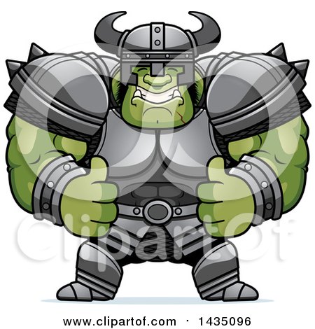 Clipart of a Cartoon Buff Muscular Orc Giving Two Thumbs up - Royalty Free Vector Illustration by Cory Thoman