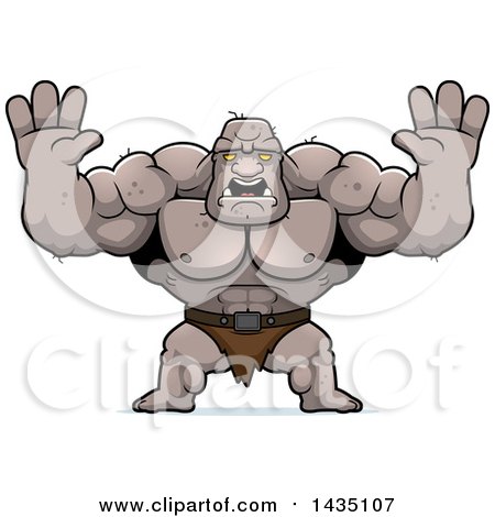 Clipart of a Cartoon Buff Muscular Ogre Holding His Hands up and Screaming - Royalty Free Vector Illustration by Cory Thoman