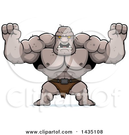 Clipart of a Cartoon Buff Muscular Ogre Holding His Fists in Balls of Rage - Royalty Free Vector Illustration by Cory Thoman