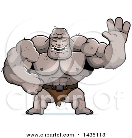 Clipart of a Cartoon Buff Muscular Ogre Waving - Royalty Free Vector Illustration by Cory Thoman