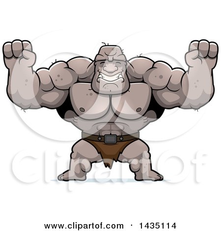 Clipart of a Cartoon Buff Muscular Ogre Cheering - Royalty Free Vector Illustration by Cory Thoman