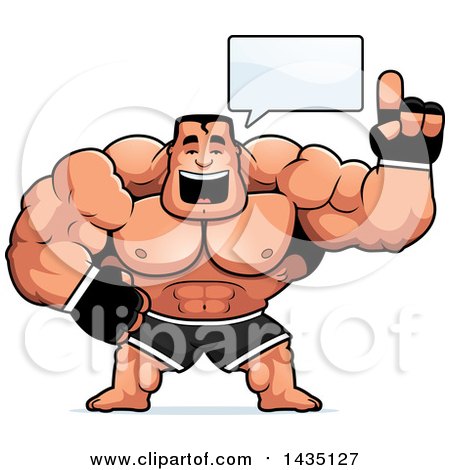 Clipart of a Cartoon Buff Muscular MMA Fighter Talking - Royalty Free Vector Illustration by Cory Thoman
