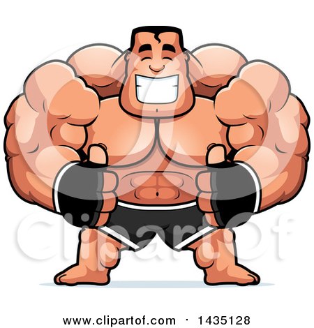 Clipart of a Cartoon Buff Muscular MMA Fighter Giving Two Thumbs up - Royalty Free Vector Illustration by Cory Thoman