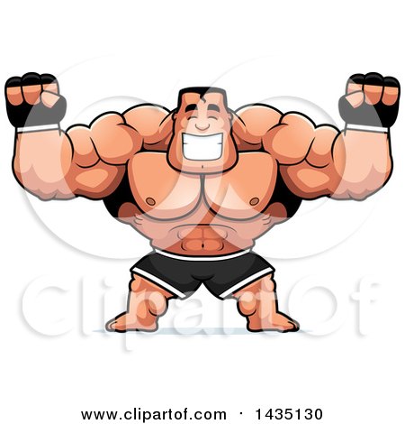 Clipart of a Cartoon Buff Muscular MMA Fighter Cheering - Royalty Free Vector Illustration by Cory Thoman
