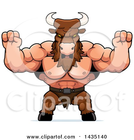 Clipart of a Cartoon Buff Muscular Minotaur Holding His Fists in Balls of Rage - Royalty Free Vector Illustration by Cory Thoman