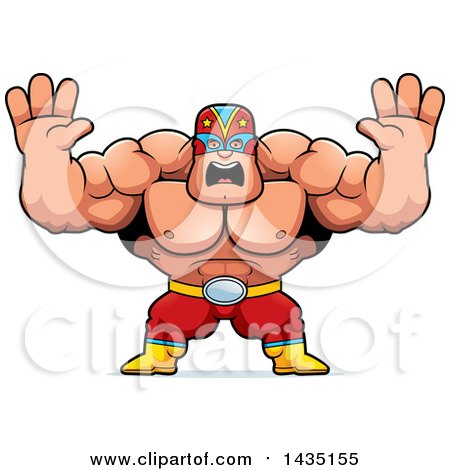 Clipart of a Cartoon Buff Muscular Luchador Mexican Wrestler Holding His Hands up and Screaming - Royalty Free Vector Illustration by Cory Thoman