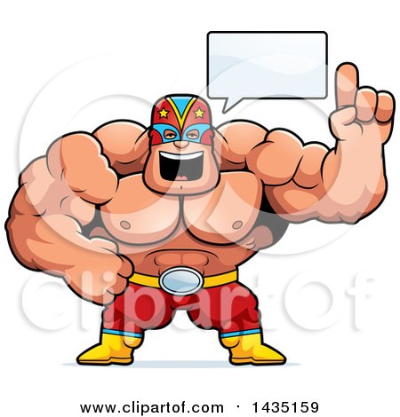 Clipart of a Cartoon Buff Muscular Luchador Mexican Wrestler Talking - Royalty Free Vector Illustration by Cory Thoman