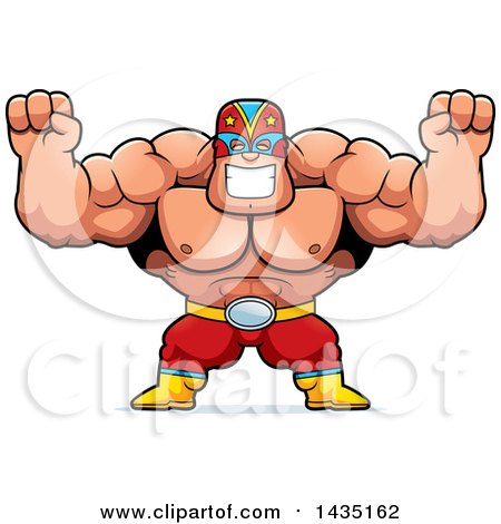 Clipart of a Cartoon Buff Muscular Luchador Mexican Wrestler Cheering - Royalty Free Vector Illustration by Cory Thoman