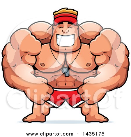 Clipart of a Cartoon Buff Muscular Male Lifeguard Grinning - Royalty Free Vector Illustration by Cory Thoman