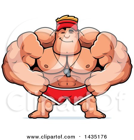 Clipart of a Cartoon Smug Buff Muscular Male Lifeguard - Royalty Free Vector Illustration by Cory Thoman