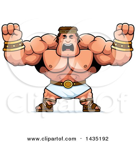 Clipart of a Cartoon Buff Muscular Hercules Holding His Fists in Balls of Rage - Royalty Free Vector Illustration by Cory Thoman