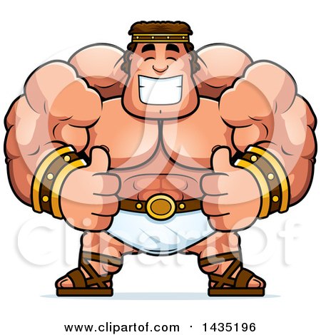 Clipart of a Cartoon Buff Muscular Hercules Giving Two Thumbs up - Royalty Free Vector Illustration by Cory Thoman