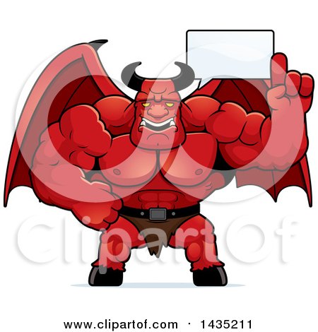 Clipart of a Cartoon Buff Muscular Demon Talking - Royalty Free Vector Illustration by Cory Thoman