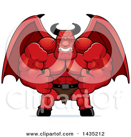 Clipart of a Cartoon Buff Muscular Demon Giving Two Thumbs up - Royalty Free Vector Illustration by Cory Thoman