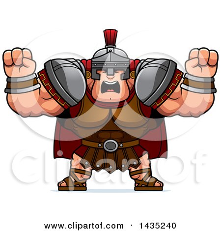 Clipart of a Cartoon Buff Muscular Centurion Soldier Holding His Fists in Balls of Rage - Royalty Free Vector Illustration by Cory Thoman