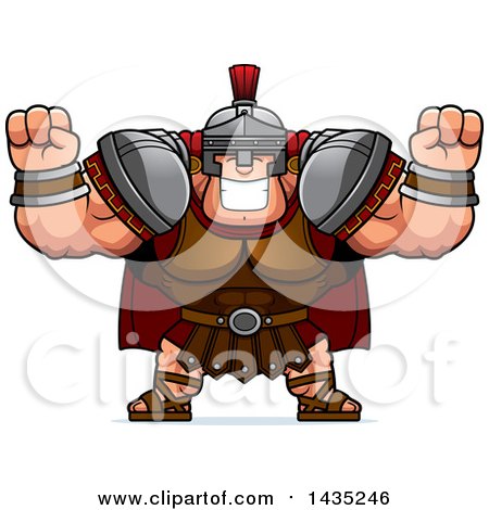 Clipart of a Cartoon Buff Muscular Centurion Soldier Cheering - Royalty Free Vector Illustration by Cory Thoman