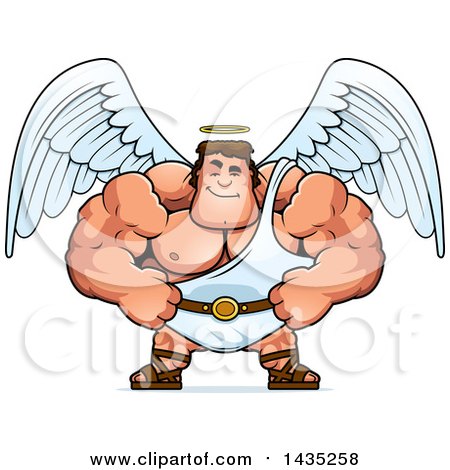 Clipart of a Cartoon Smug Buff Muscular Male Angel - Royalty Free Vector Illustration by Cory Thoman