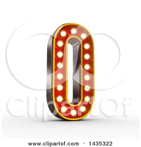 Clipart of a 3d Retro Theater Light Bulb Styled Number 0, on a White Background, with Clipping Path - Royalty Free Illustration by stockillustrations
