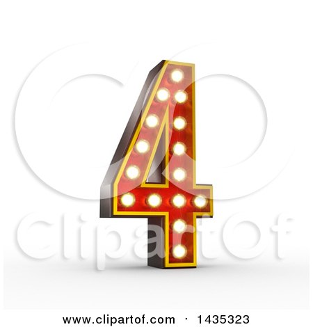Clipart of a 3d Retro Theater Light Bulb Styled Number 4, on a White Background, with Clipping Path - Royalty Free Illustration by stockillustrations