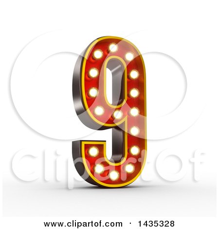 Clipart of a 3d Retro Theater Light Bulb Styled Number 9, on a White Background, with Clipping Path - Royalty Free Illustration by stockillustrations
