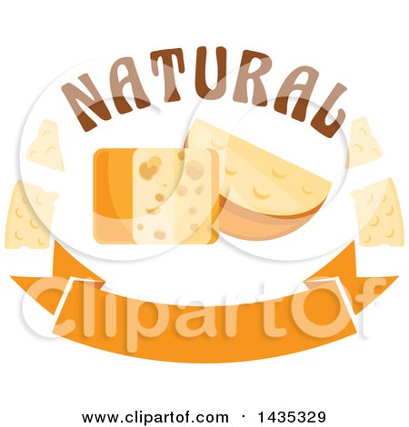 Clipart of a Cheese Block and Wedge with Text over a Banner - Royalty Free Vector Illustration by Vector Tradition SM