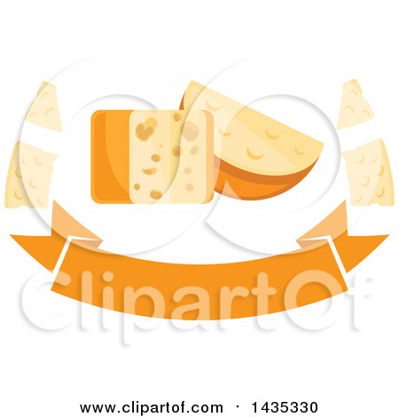 Clipart of a Cheese Block and Wedge over a Banner - Royalty Free Vector Illustration by Vector Tradition SM