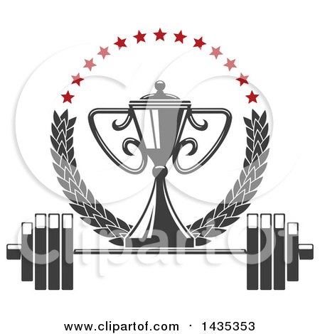 Clipart of a Bodybuilder Championship Trophy in a Laurel and Star Wreath over a Barbell - Royalty Free Vector Illustration by Vector Tradition SM