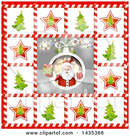 Clipart of a Christmas Santa Bordered in Trees in Candy Cane Frames - Royalty Free Vector Illustration by merlinul