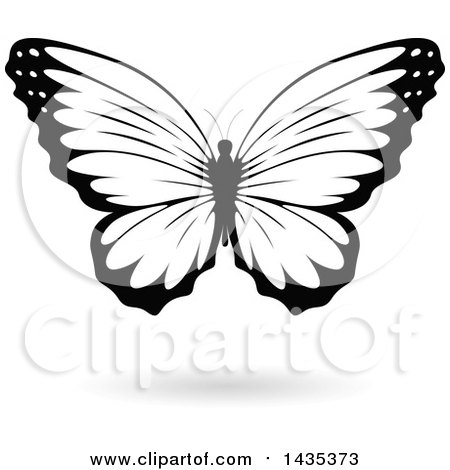 Clipart of a Black and White Butterfly with a Shadow - Royalty Free Vector Illustration by cidepix