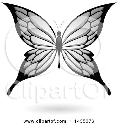 Clipart of a Gray Butterfly with a Shadow - Royalty Free Vector Illustration by cidepix