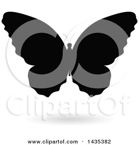 Clipart of a Black Silhouetted Butterfly with a Shadow - Royalty Free Vector Illustration by cidepix