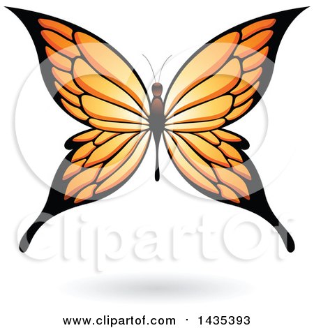 Clipart of a Pretty Orange Butterfly with a Shadow - Royalty Free Vector Illustration by cidepix