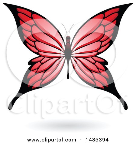 Clipart of a Red Butterfly with a Shadow - Royalty Free Vector Illustration by cidepix