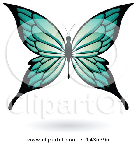 Clipart of a Turquoise Butterfly with a Shadow - Royalty Free Vector Illustration by cidepix