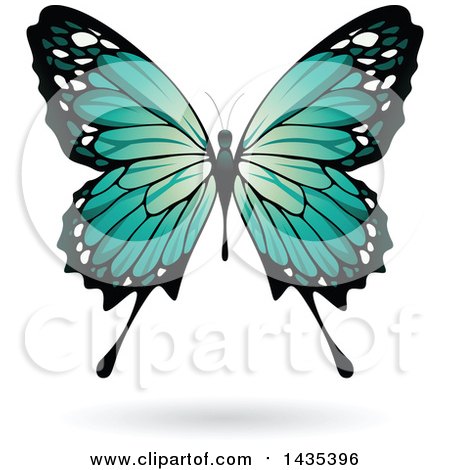 Clipart of a Turquoise Butterfly with a Shadow - Royalty Free Vector Illustration by cidepix
