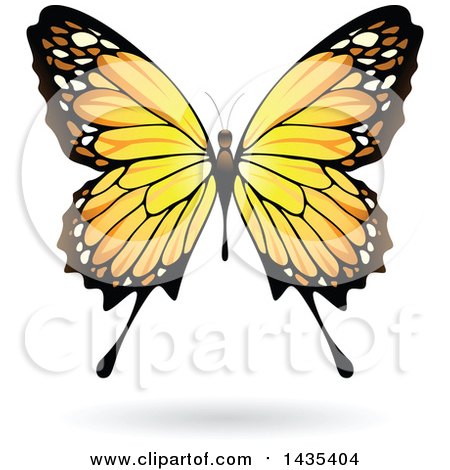 Clipart of a Yellow Butterfly with a Shadow - Royalty Free Vector Illustration by cidepix