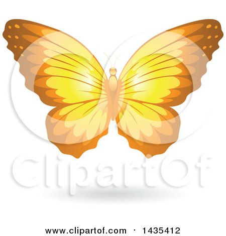 Clipart of a Flying Yellow Butterfly and Shadow - Royalty Free Vector Illustration by cidepix